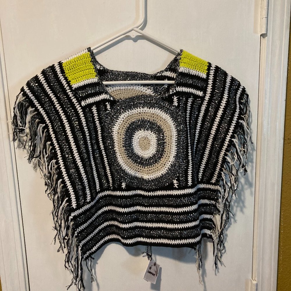 OF Handmade of Italy women's size S small metallic stretch knit freestyle poncho